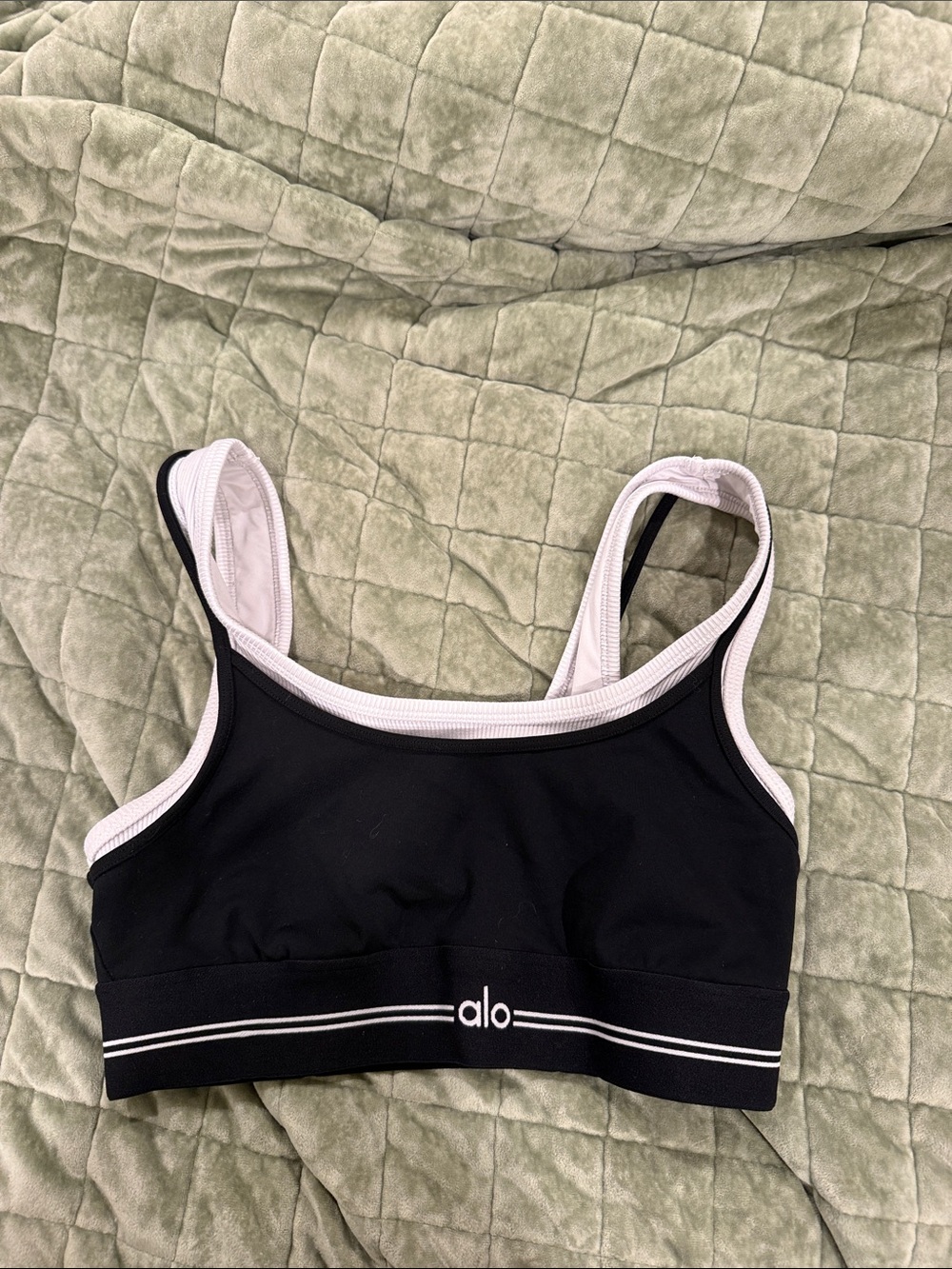 ALO Yoga Black Sports Bra with White Trim